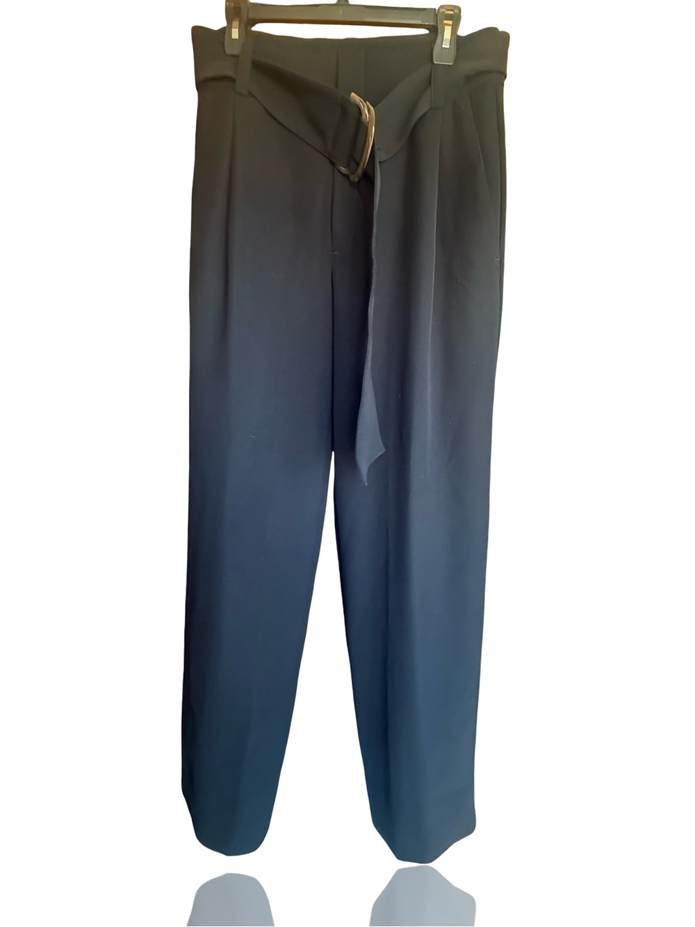 Vince Black Wide Leg Trousers Sz 8 Horn D-Ring Belt Detail - Picture 6 of 17